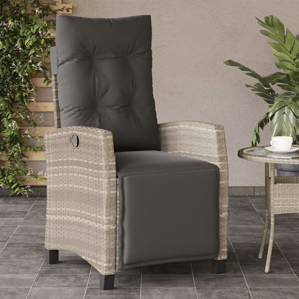vidaXL Sillón reclinable de jardín con reposapiés ratán PE gris claro