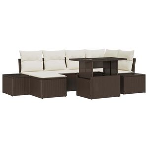 vidaXL Conjunto de sof&aacute; de jard&iacute;n con coj&iacute;n 7 pcs Marr&oacute;n y crema
