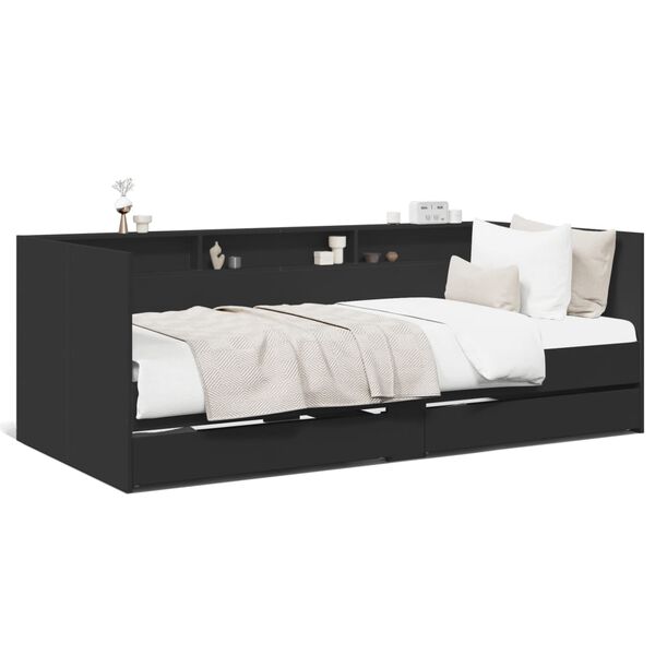 vidaXL Sof&aacute; cama con cajones sin colch&oacute;n negro 90x200 cm