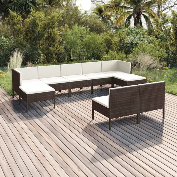 vidaXL Set muebles de jardín 9 pzas y cojines ratán sintético marrón