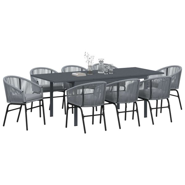 vidaXL Conjunto de Comedor de Jard&iacute;n 9 pcs Gris rat&aacute;n sint&eacute;tico