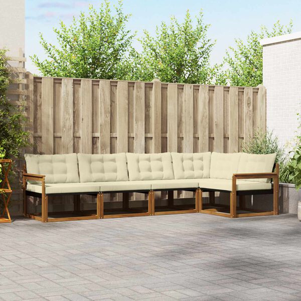 vidaXL Conjunto de sof&aacute;s de exterior con coj&iacute;n 5 pcs Natural y Crema