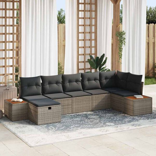 vidaXL Conjunto de sof&aacute;s de jard&iacute;n 7 pcs Gris rat&aacute;n sint&eacute;tico