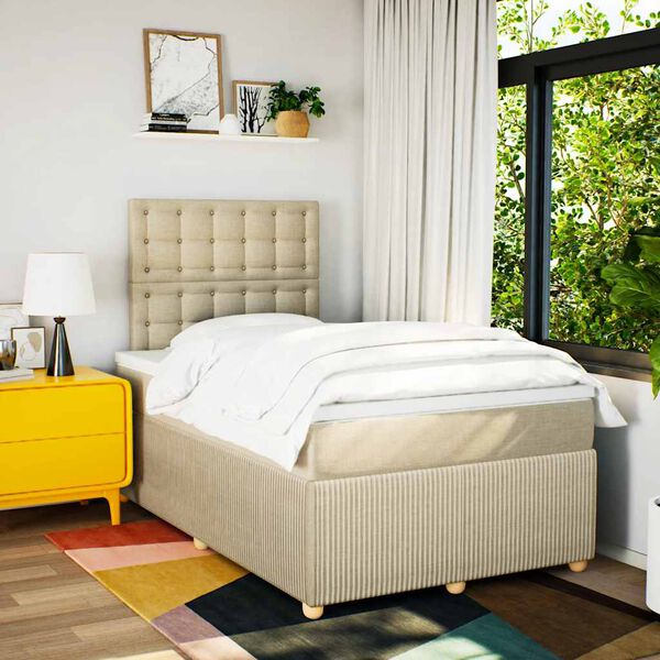 vidaXL Cama box spring con colch&oacute;n tela color crema 120x200 cm