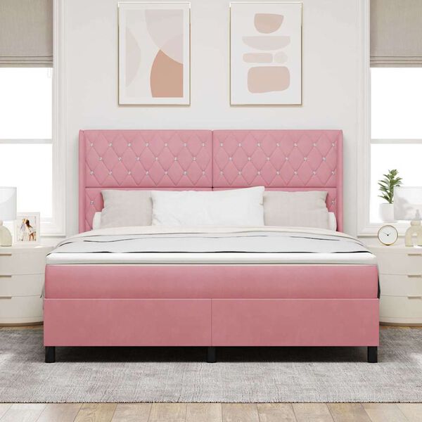 vidaXL Cama tipo Box Spring con colch&oacute;n Rosa 180 x 200 cm Terciopelo