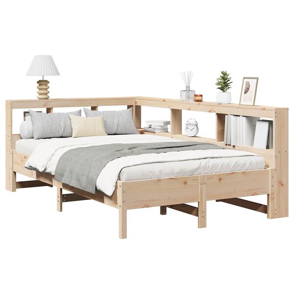 vidaXL Cama con estanter&iacute;a sin colch&oacute;n madera maciza de pino 140x200cm