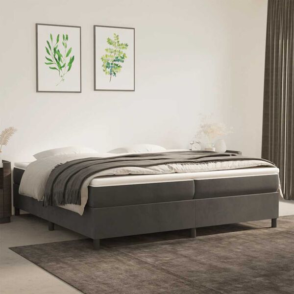 vidaXL Cama box spring con colch&oacute;n terciopelo gris oscuro 200x200 cm