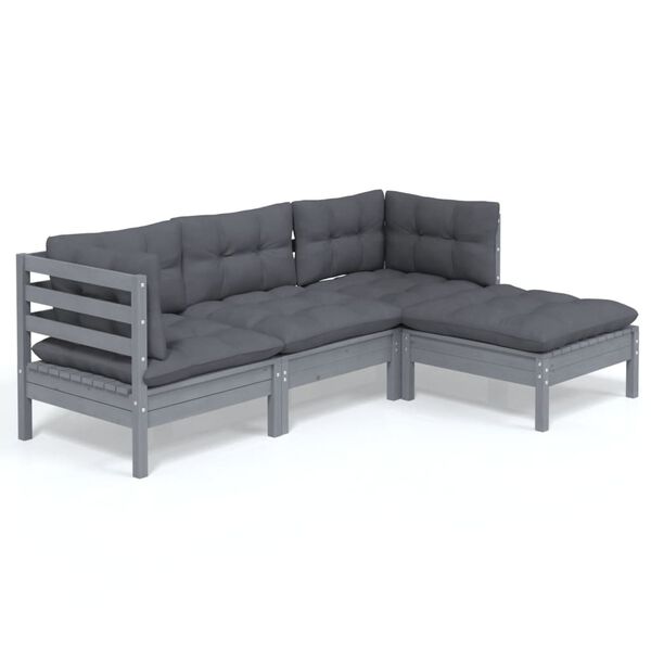 vidaXL Juego de muebles de jard&iacute;n 4 pzas y cojines madera pino gris