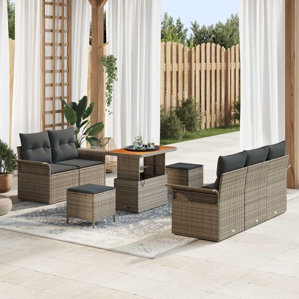 vidaXL Conjunto de sofá de jardín 8 pcs Gris ratán sintético