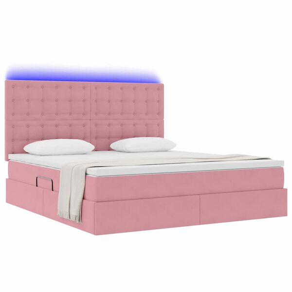 vidaXL Cama con almacenamiento y LED Rosa 180 x 200 cm Terciopelo