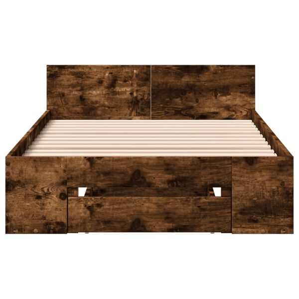 vidaXL Cama con cajón madera de ingeniería roble ahumado 90x190 cm