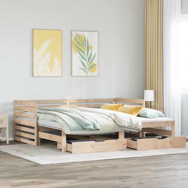 vidaXL Sof&aacute; cama con cajones madera maciza de pino 90x200 cm