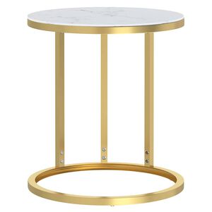 vidaXL Mesa auxiliar vidrio templado dorado y m&aacute;rmol blanco 45 cm