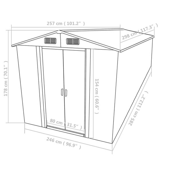 vidaXL Caseta de jardín metal gris 257x298x178 cm