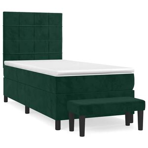vidaXL Cama box spring con colch&oacute;n terciopelo verde oscuro 100x200 cm