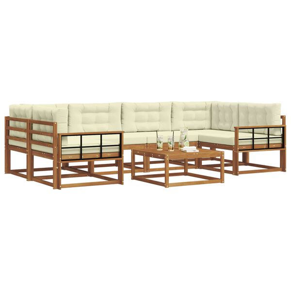vidaXL Conjunto de sof&aacute;s de exterior con coj&iacute;n 7 pcs Natural y Crema