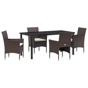 vidaXL Conjunto de Comedor de Jard&iacute;n 5 pcs Marr&oacute;n rat&aacute;n sint&eacute;tico