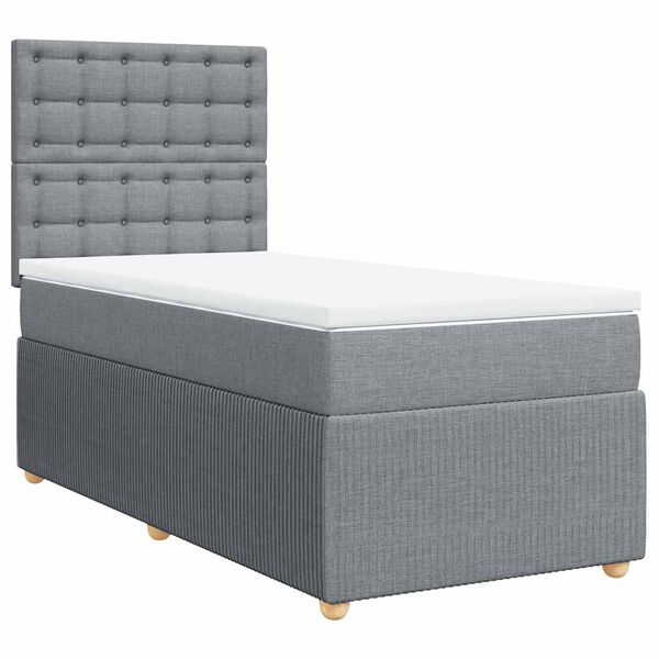 vidaXL Cama box spring con colch&oacute;n tela gris claro 90x200 cm