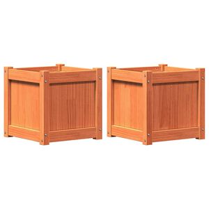vidaXL Jardineras de exterior 2 uds madera maciza de pino marr&oacute;n cera