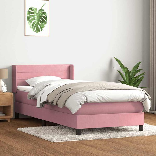 vidaXL Cama box spring con colch&oacute;n terciopelo rosa 90x210 cm