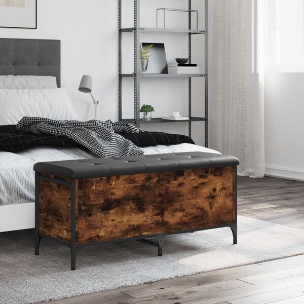 vidaXL Banco almacenaje madera ingenier&iacute;a roble ahumado 102x42x45 cm