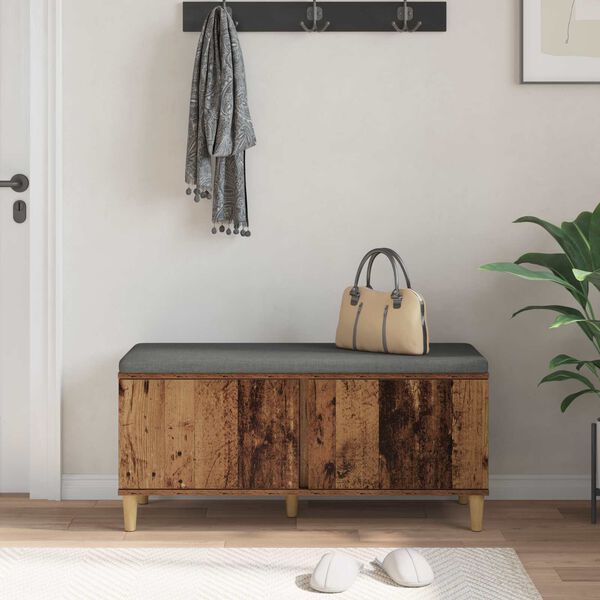 vidaXL Banco de entrada con coj&iacute;n Madera vieja 100 x 38 x 46 cm