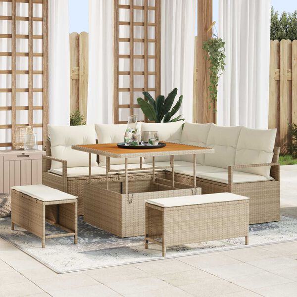 vidaXL Conjunto de sof&aacute; de jard&iacute;n con coj&iacute;n 8 pcs Beige y Crema