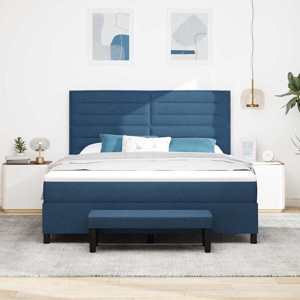 vidaXL Cama tipo Box Spring con colch&oacute;n Azul 180 x 200 cm tela