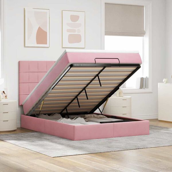 vidaXL Estructura cama otomana con colchones terciopelo rosa 140x190cm
