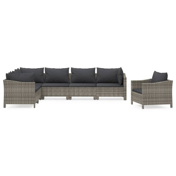vidaXL Set de muebles de jard&iacute;n 7 pzas y cojines rat&aacute;n sint&eacute;tico gris