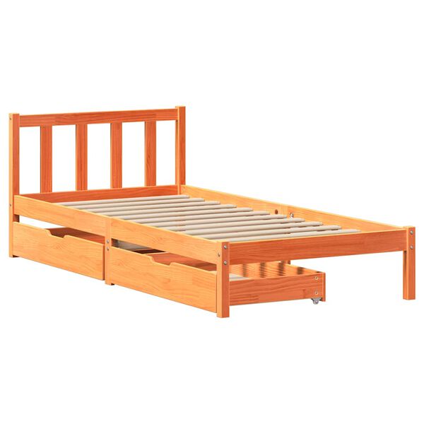 vidaXL Estructura de cama sin colch&oacute;n madera maciza marr&oacute;n 75x190 cm