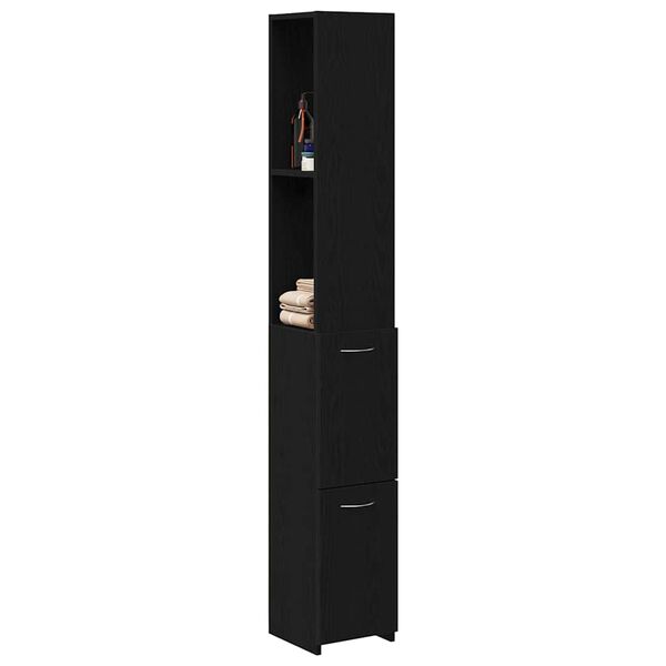 vidaXL Gabinete de Ba&ntilde;o con caj&oacute;n Roble Negro 25 x 25 x 170 cm