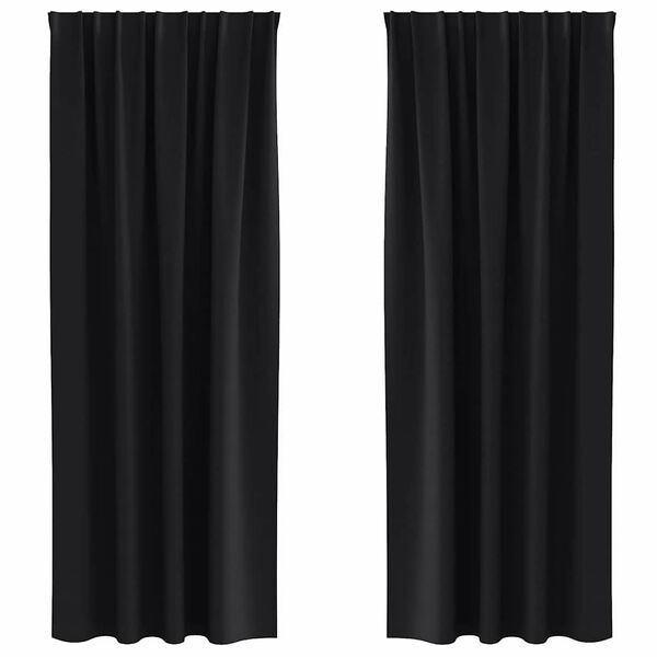vidaXL Cortinas Opacas con Anillas 2 pcs Negro 225 x 140 cm Poli&eacute;ster