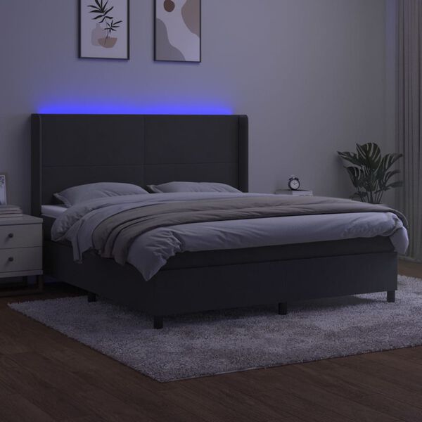 vidaXL Cama box spring colch&oacute;n y LED terciopelo gris oscuro 180x200 cm