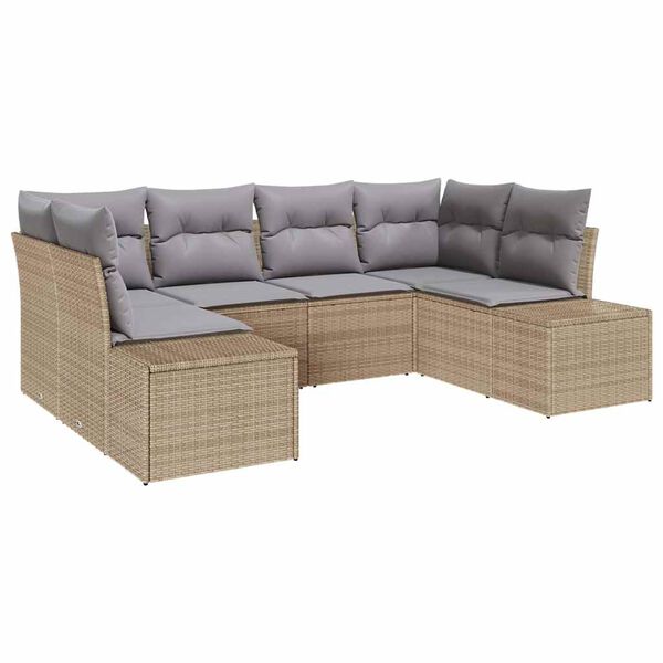 vidaXL Conjunto de sof&aacute;s de jard&iacute;n 6 pcs Beige y Gris Claro Polirat&aacute;n