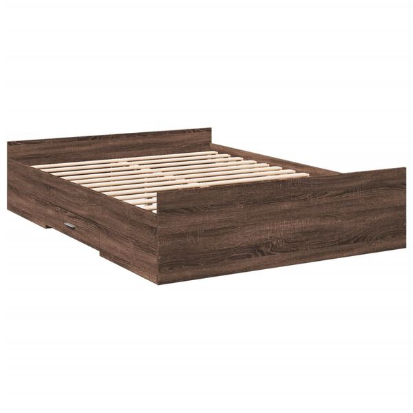 vidaXL Cama con cajones madera de ingenier&iacute;a marr&oacute;n roble 120x190 cm