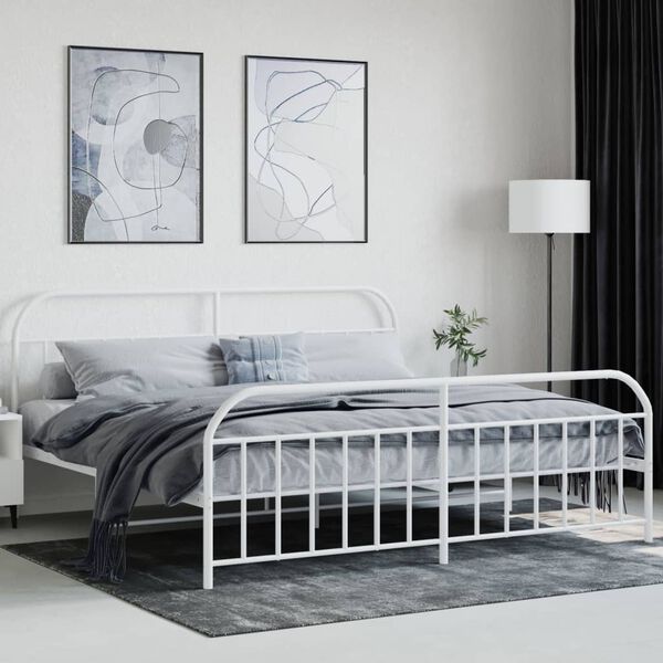 vidaXL Estructura cama sin colch&oacute;n con estribo metal blanco 200x200 cm