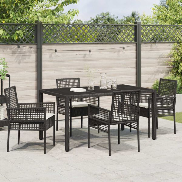 vidaXL Conjunto de Comedor de Jard&iacute;n 5 pcs Negro rat&aacute;n sint&eacute;tico