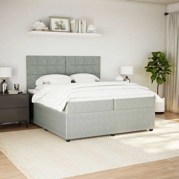 vidaXL Cama box spring con colch&oacute;n terciopelo gris claro 200x200 cm