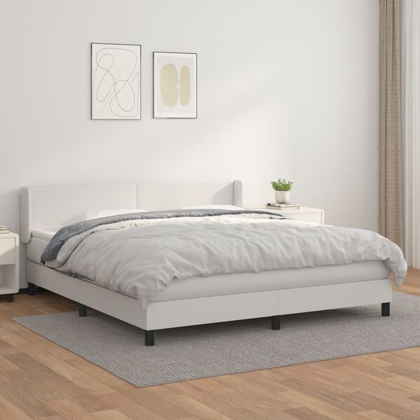 vidaXL Cama box spring con colch&oacute;n cuero sint&eacute;tico blanco 180x200 cm
