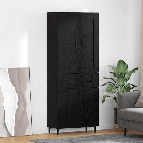 vidaXL Aparador alto con caj&oacute;n 2 pcs Roble Negro Madera de ingenier&iacute;a