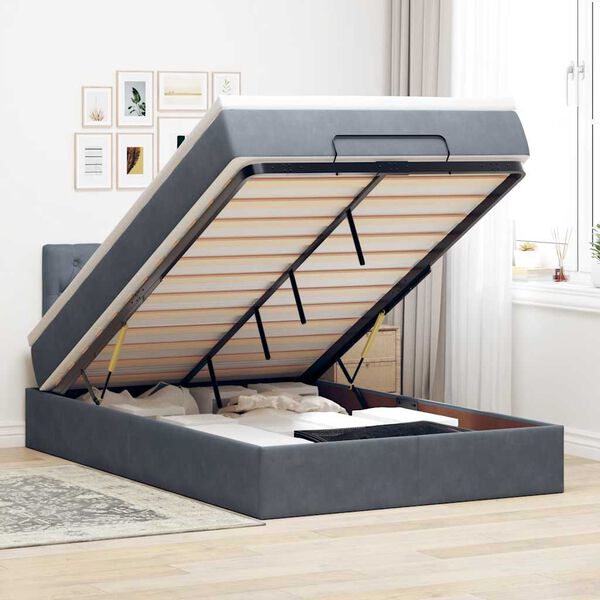 vidaXL Cama otomana con colch&oacute;n 120x190 cm terciopelo gris oscuro