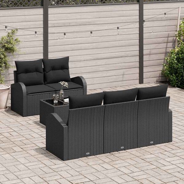 vidaXL Conjunto de sof&aacute; de jard&iacute;n 6 pcs Negro rat&aacute;n sint&eacute;tico
