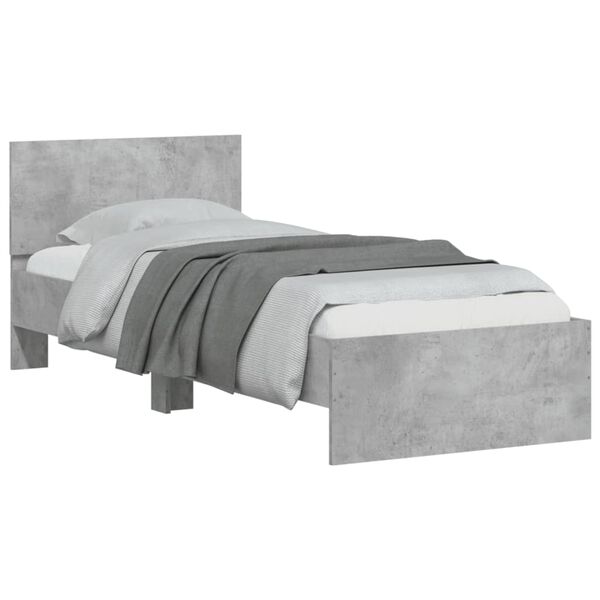 vidaXL Cama con cabecero madera de ingenier&iacute;a gris hormig&oacute;n 90x190 cm