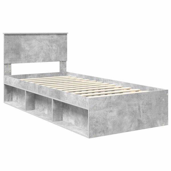 vidaXL Estructura de cama con cabecera Gris concreto 90 x 190 cm
