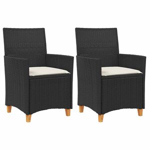 vidaXL Sillas de jard&iacute;n con coj&iacute;n 2 uds rat&aacute;n PE negro y madera acacia