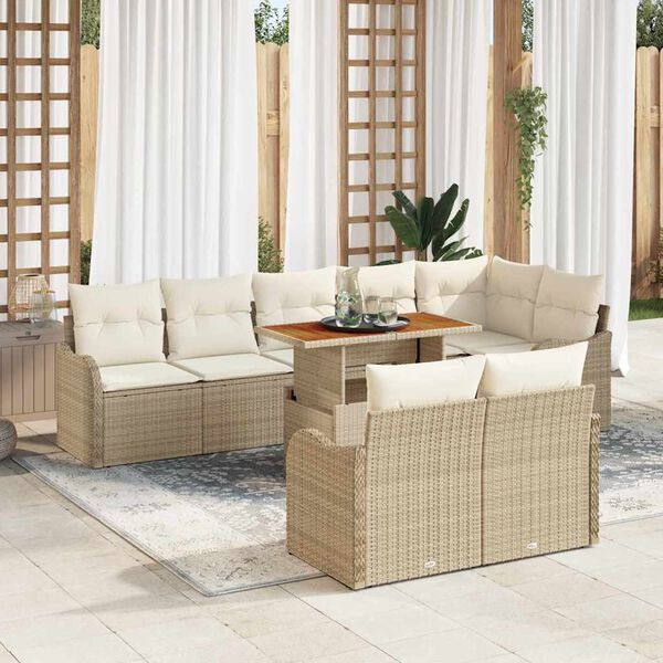 vidaXL Conjunto de sof&aacute; de jard&iacute;n con coj&iacute;n Manual 9 pcs beige y crema