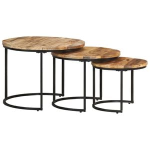 vidaXL Mesas apilables 3 unidades madera rugosa de mango