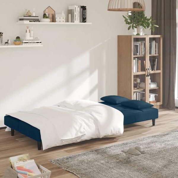 vidaXL Sof&aacute; cama de 2 plazas con dos almohadas terciopelo azul