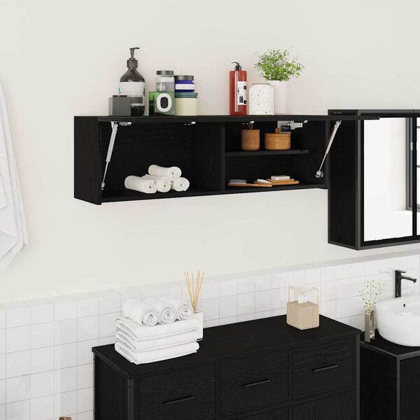 vidaXL Mueble de pared de ba&ntilde;o madera ingenier&iacute;a negro 100x25x30 cm